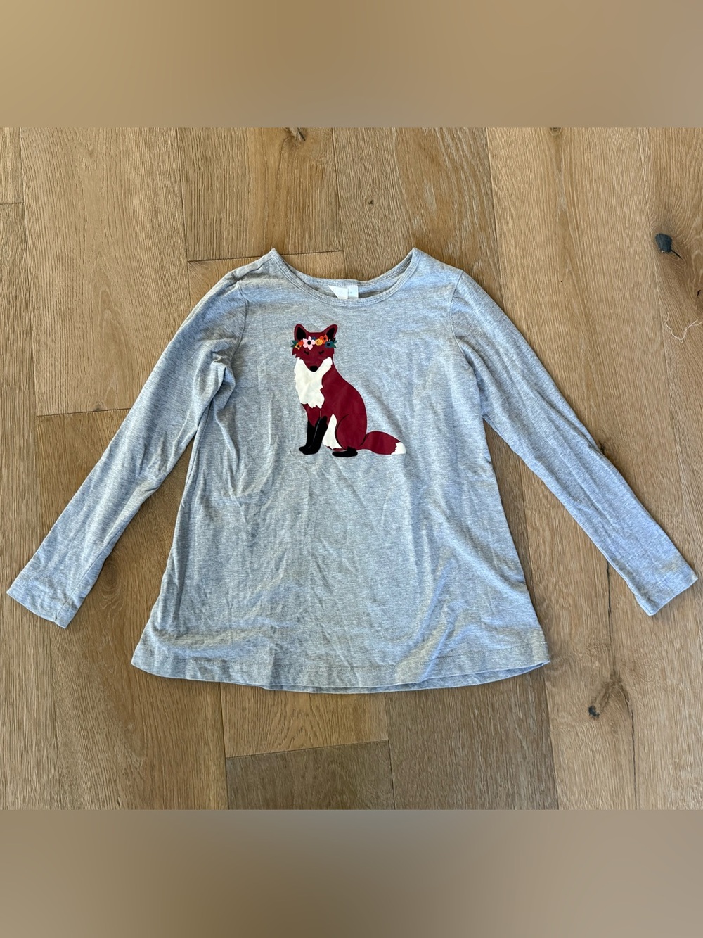 Hanna Andersson Gray Long-Sleeve Fox Swing Tee 🦊 size 10 (140)